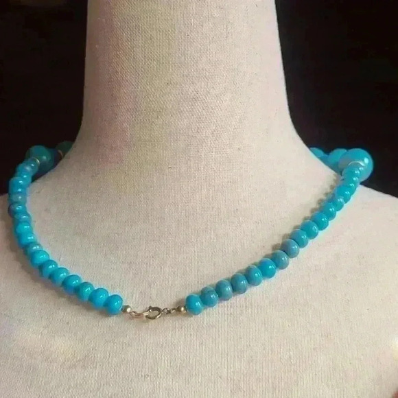Vintage Turquoise? faux Turquoise with gold beads necklace - Picture 7 of 16